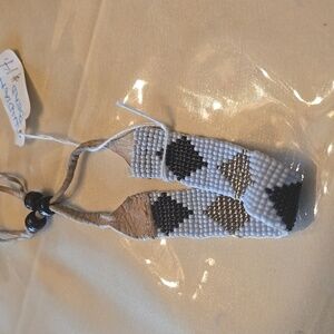 Leather Beaded Vintage Indian Braclet Light Blue Gold & Black